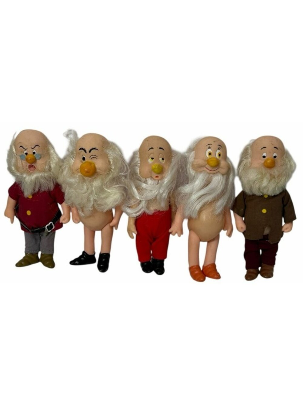 LOT OF 5 Vintage Bikin Snow White Seven Dwarfs Dolls 6.5" Rooted Hair Blow Mold